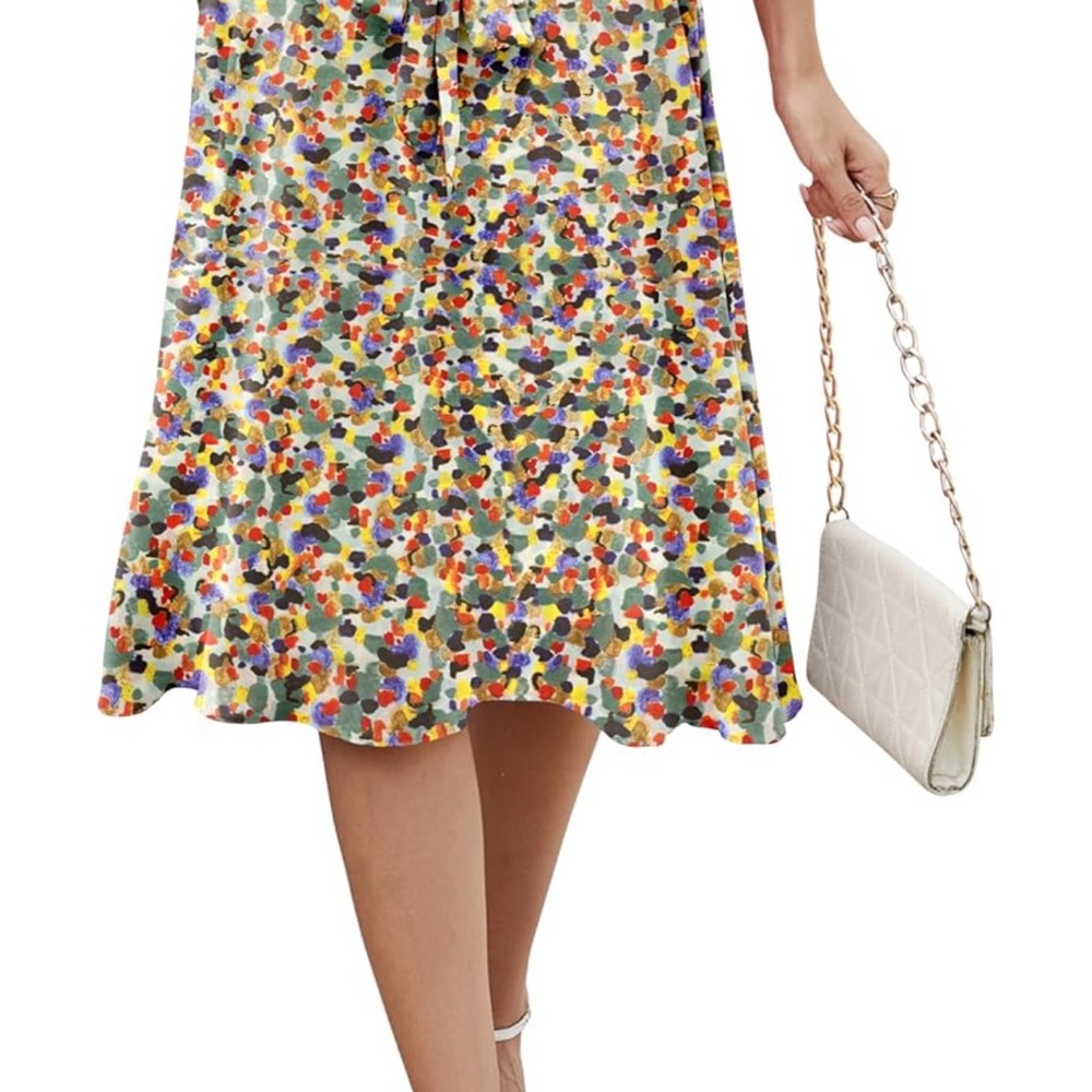 Women’s Boho Floral Flowy Midi Skirt High Waisted w/ Pockets NIP XL - Picture 2 of 7